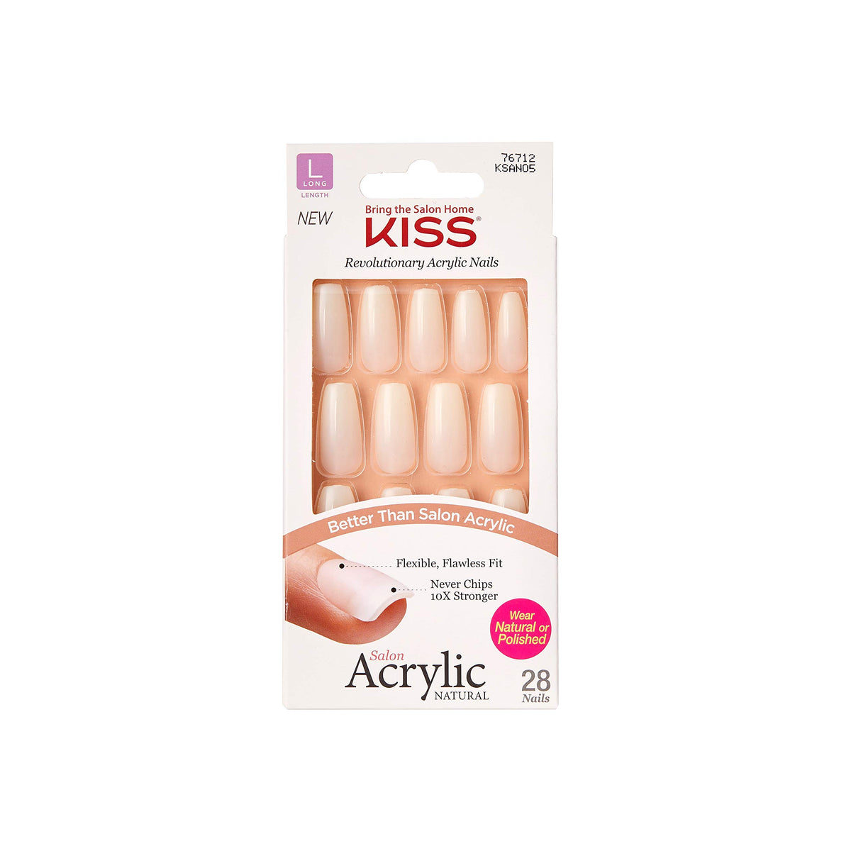 KISS Salon Acrylic Press On Nails, Nail glue included, 'Cashmere', French, Medium Size, Squoval Shape, Includes 28 Nails, 2g Glue, 1 Manicure Stick, 1 Mini file