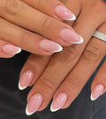Artquee Press on Nails Short Soft Pink Almond False Tips Glossy Reusable Fake Stick on Nails Kit for Women - 32 Pcs 16 Sizes