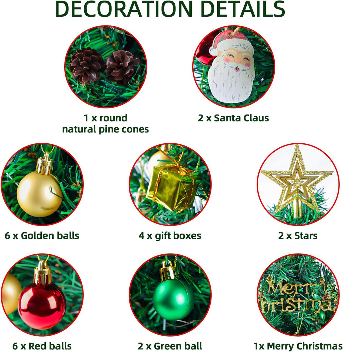 23 in Small Christmas Tree with Lights, Mini Tabletop Tree Desk Decor