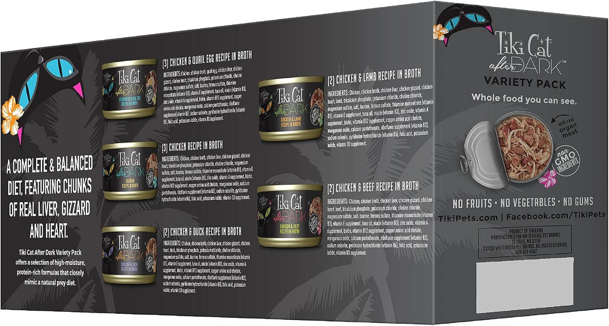 Tiki Cat After Dark Wet Cat Food, Variety Pack, 2.8 oz. Cans (12 Count)