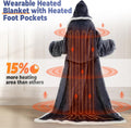 Wearable Heated Blanket with Foot Pocket, Electric Wearable Throw Blanket with Sleeves, Hood, Portable Heated Blanket with 8 Heat Settings, 1-10 Hours Auto Shut-off, Gift for Family, Friends, 50*70"