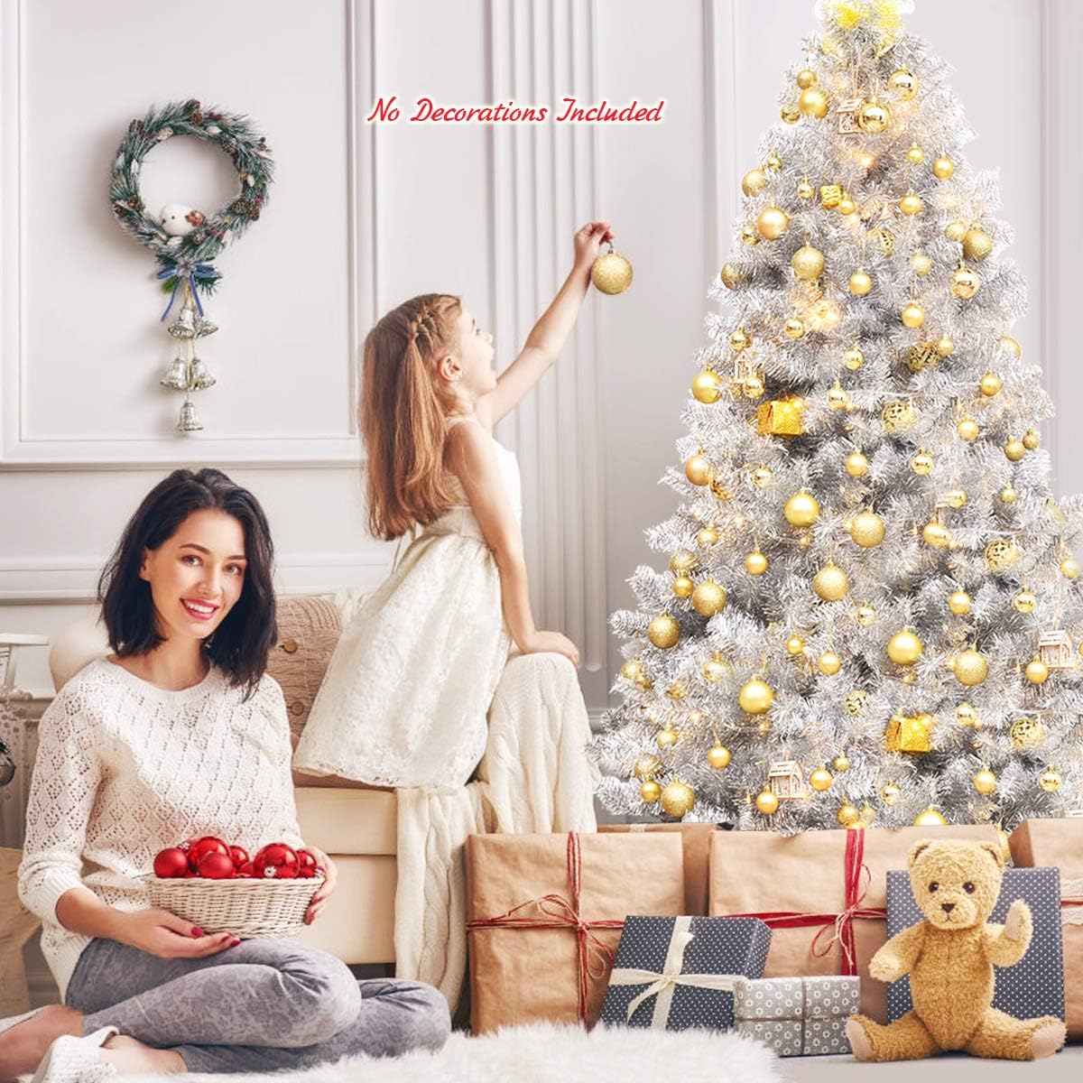 Goplus 6ft Sliver Artificial Christmas Tree with Electroplated Technolog