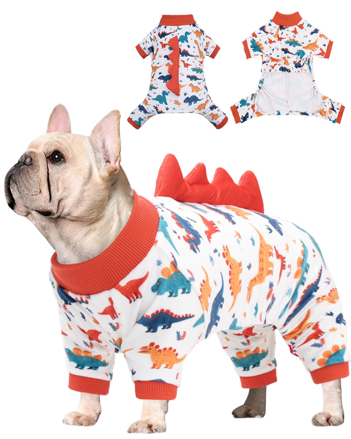 CuteBone Dinosaur Costume Dog Pajamas, Stretchy Spandex Crystal Velvet Sleepwear Coat for Small Dogs, Soft & Warm Pet Outfit Clothes for Cold Weather, Cozy Pullover Design COSP05XXL