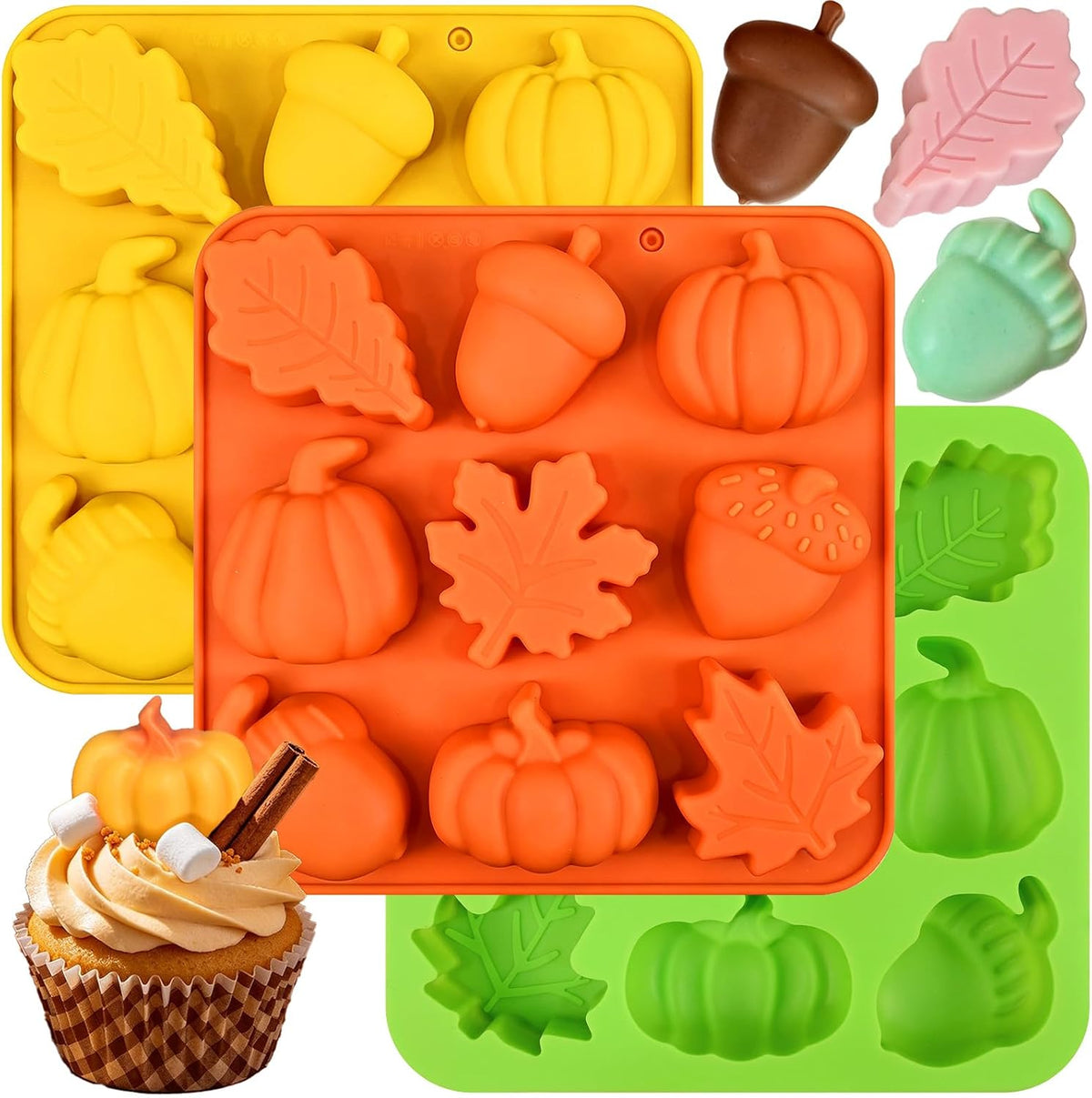 Fall Silicone Molds, Autumn Molds 3 Pack Silicone Pumpkin Thanksgiving Mold
