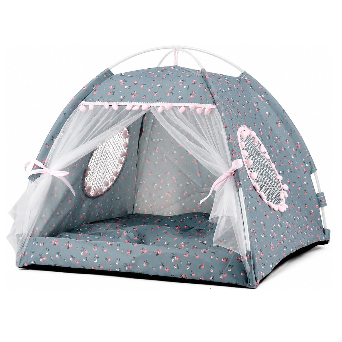 Pink Princess Cat Bed Dog Tent, Indoor House for Small Puppies and Kittens | Portable Pet Teepee Bunny Nest Foldable Cozy Cave Hideaway Washable Cushion Reversible Mat Home Use, 15.7 x 15.7 x 14.6 in