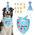 Dog Birthday Party Supplies, Dog Birthday Bandana Set, Dog Boy Girl Birthday Party Hat with Numbers for Large Medium Small Dogs Pet (Blue)