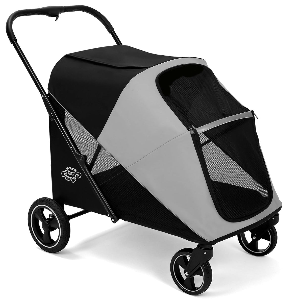 Pet Stroller for Small Dogs and Cats, One-Click Foldable Dog Stroller with Detachable Carrier & 3 Safety Tethers, Holds up to 33 lbs, Storage Basket & Cup Holder, Breathable Mesh, Black