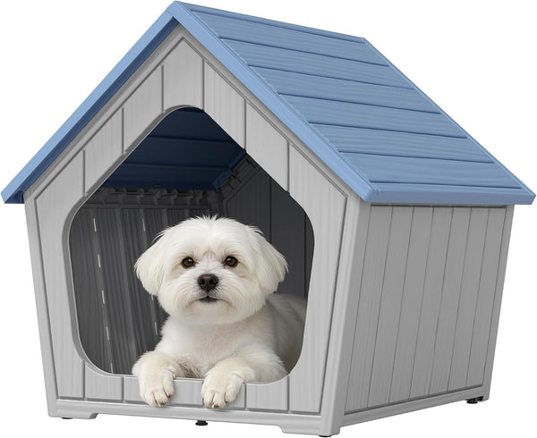 Bifanuo Dog House Outdoor Indoor for Small Dogs - Plastic Pet Shelter, Easy-Assemble & Weather-Resistant for Living Room, Balcony (Blue, 18" L x 22.4" W x 22.2" H)