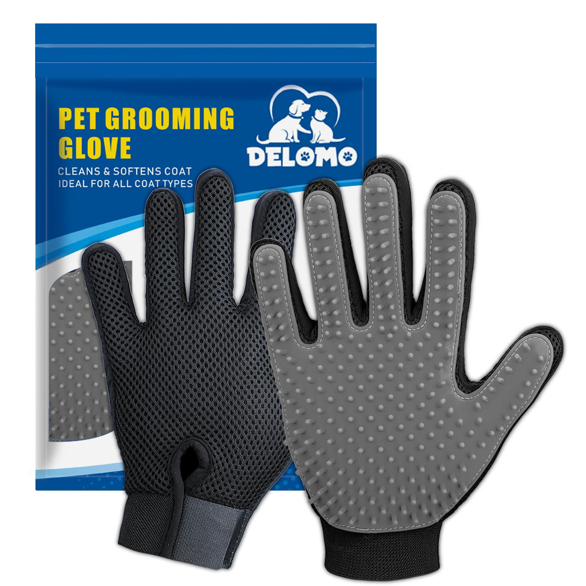 DELOMO Pet Grooming Gloves, Upgrade Version with Enhanced 255 Silicone Grooming Tips, Hair Remover Mittens for Dogs & Cats, Bath Brush, 1 Pair (Pink)