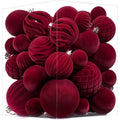 Thewe 40Pcs Velvet Shatterproof Christmas Ball Ornaments Set，Burgundy
