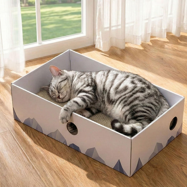 Conlun Cat Scratcher Box, Cardboard Pad, Bed for Indoor Cats, White