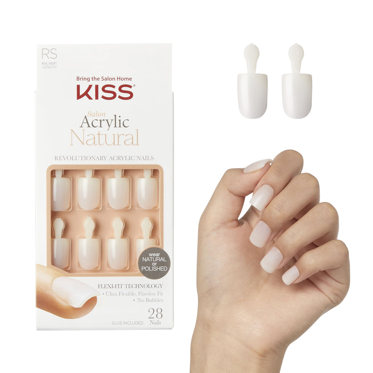 KISS Salon Acrylic Press On Nails, Nail glue included, 'Cashmere', French, Medium Size, Squoval Shape, Includes 28 Nails, 2g Glue, 1 Manicure Stick, 1 Mini file