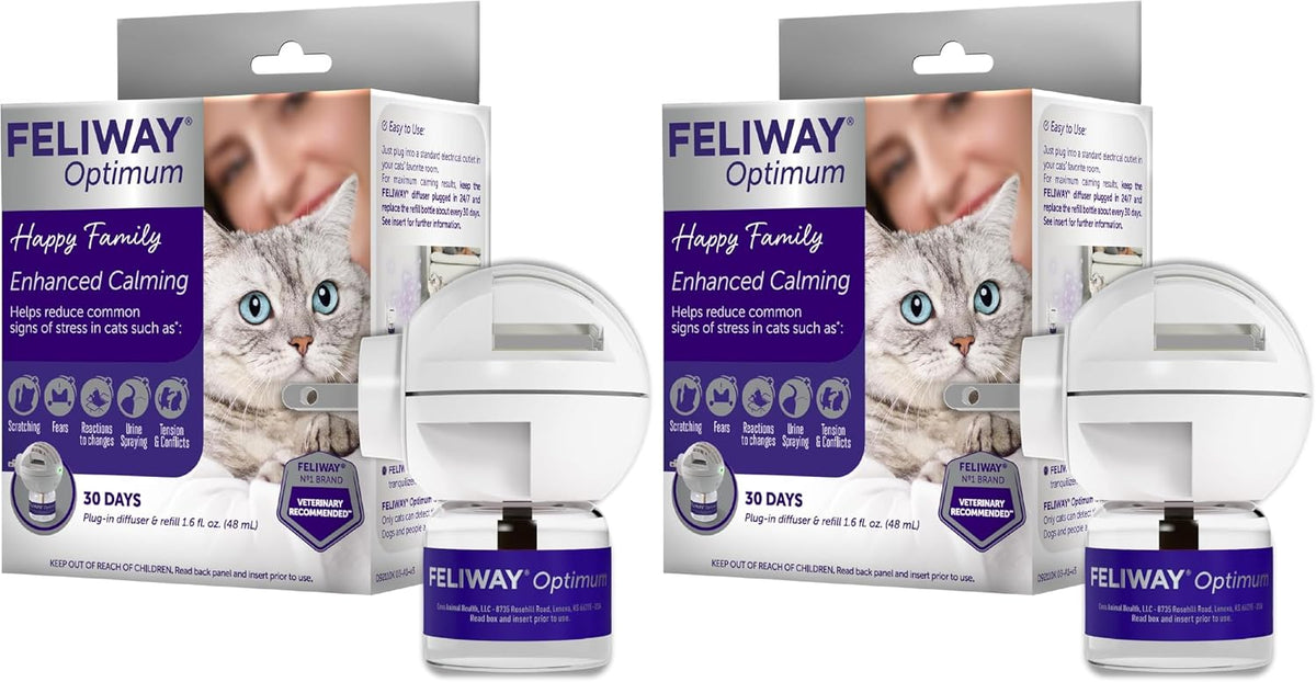 FELIWAY Aroma Diffuser, Optimum Cat, Enhanced Calming Pheromone, 48 mL | 30 Day | Starter Kit | Translucent | Pack of 2