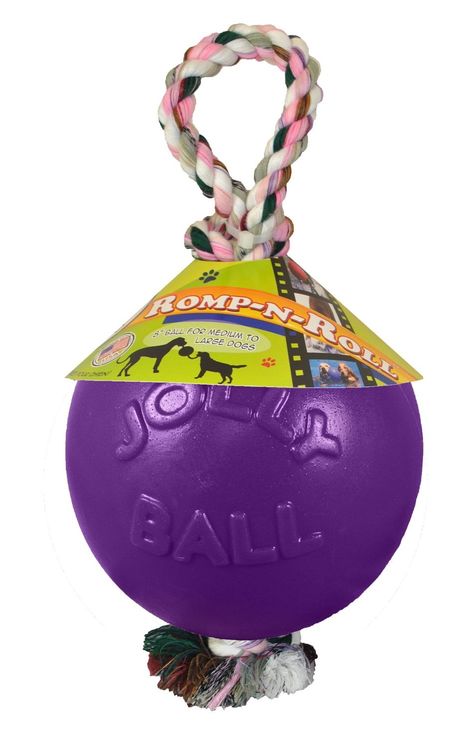 Jolly Pets Romp-n-Roll Rope and Ball Dog Toy, 6 Inches/Medium, Blueberry, Model Number: 606 BB, All Breed Sizes