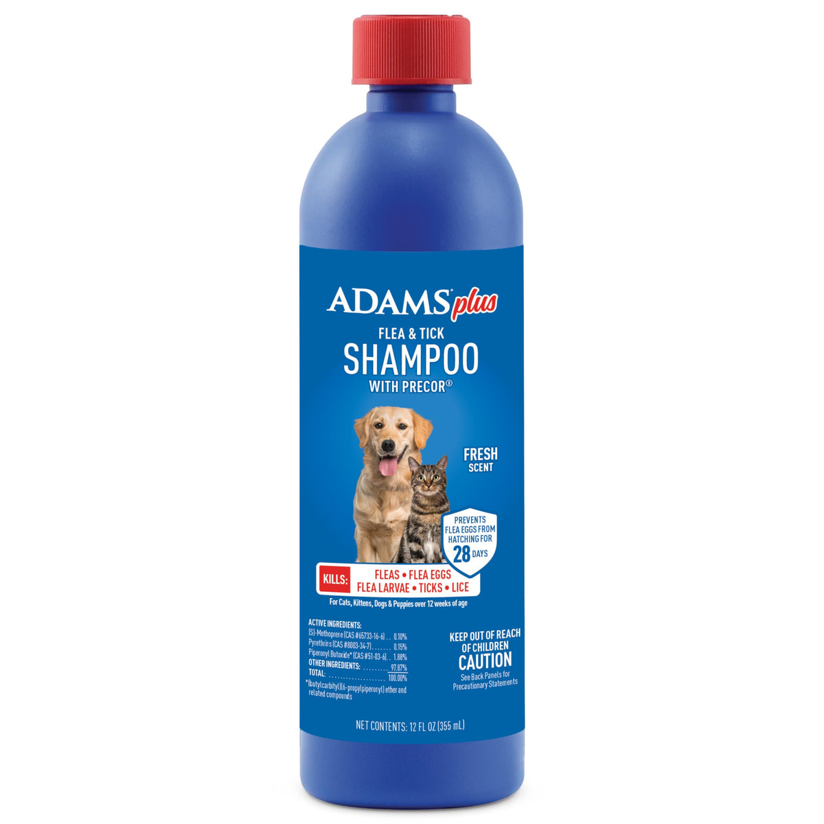 ADAMS Plus Flea & Tick Shampoo with Precor for Dogs & Cats, 24 oz | Flea shampoo for dogs and cats kills flea eggs and lice on contact, helps stop hatching for 28 days