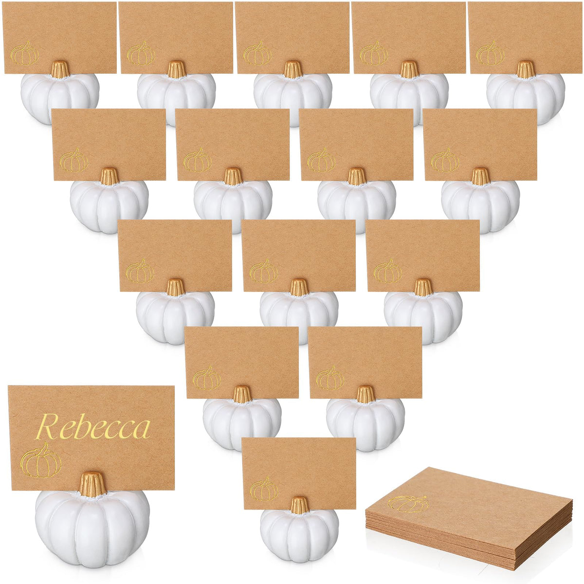 Yaomiao 16 Pcs Thanksgiving Table Decor Pumpkin Place Card Holders Mini Name Number Holders for Thanksgiving Table Setting Fall Autumn Party Photo Picture Wedding Decor(Gold)