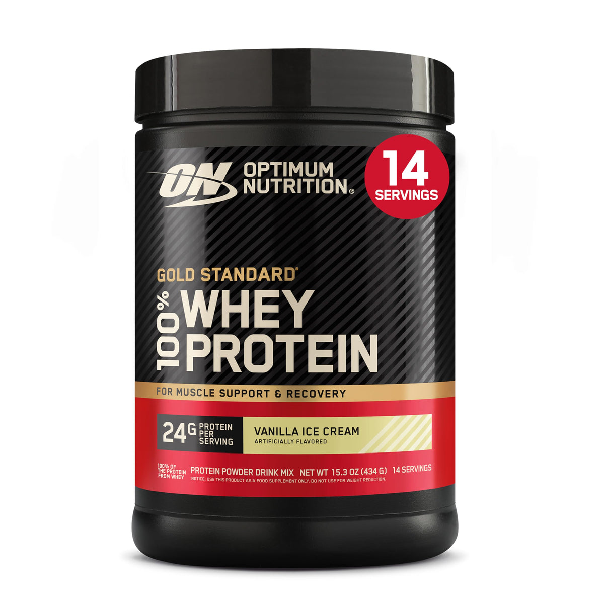 Optimum Nutrition Gold Standard 100% Whey Protein Powder, Vanilla Ice Cream, 2 Pound (Packaging May Vary) | 24g 100% Whey Protein Per Serving, with BCAAs, Gluten Free, Banned Substance Tested, Easy Mixing, Muscle Support & Recovery