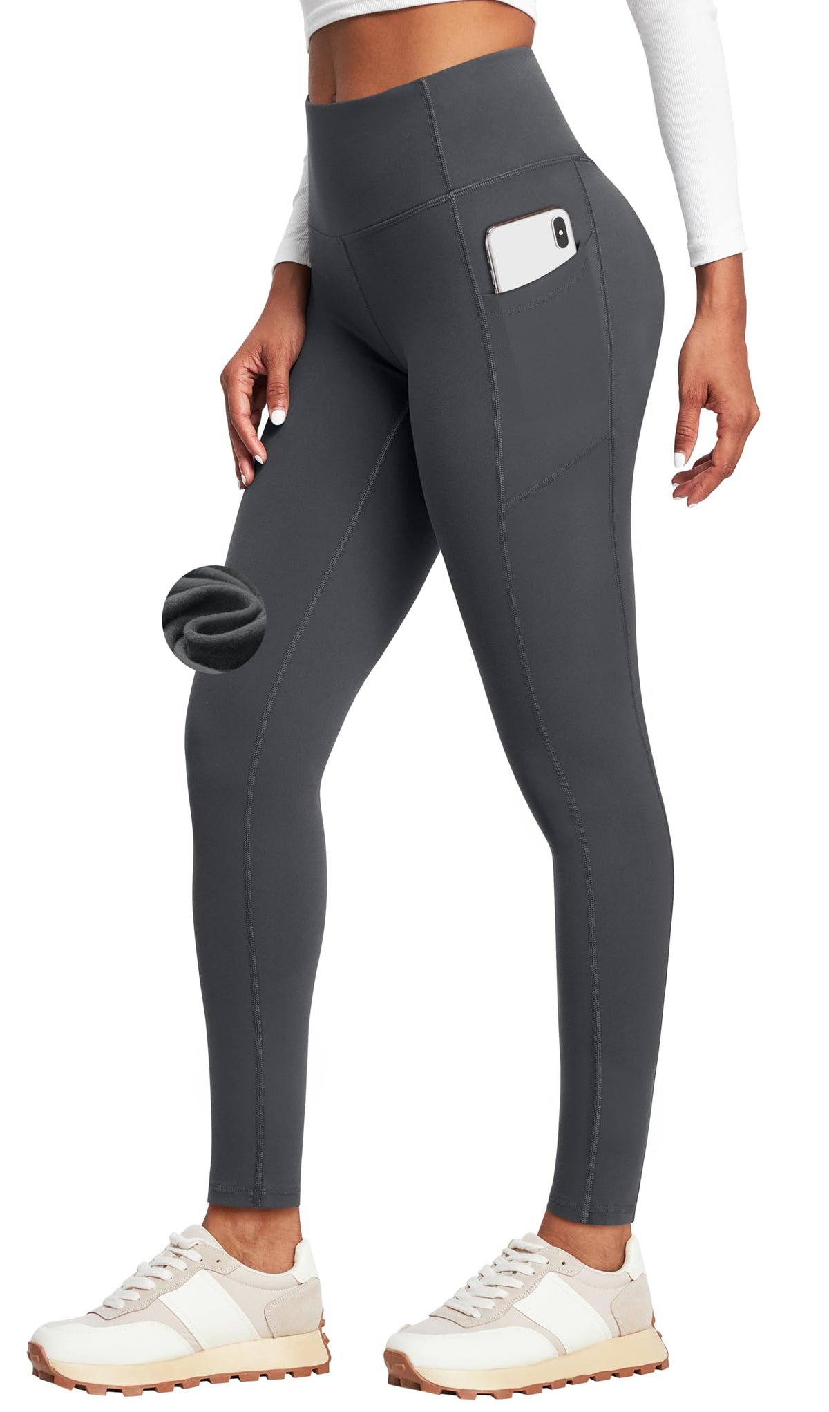 Heathyoga Fleece Lined Leggings with Pockets for Women Thermal Yoga Pants