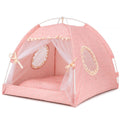 Pink Princess Cat Bed Dog Tent, Indoor House for Small Puppies and Kittens | Portable Pet Teepee Bunny Nest Foldable Cozy Cave Hideaway Washable Cushion Reversible Mat Home Use, 15.7 x 15.7 x 14.6 in