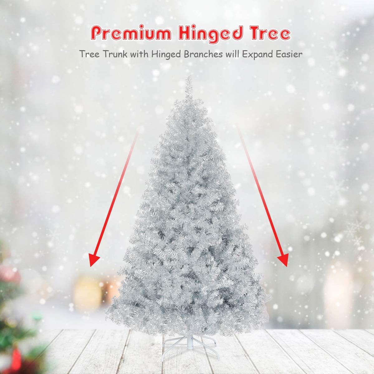 Goplus 6ft Sliver Artificial Christmas Tree with Electroplated Technolog