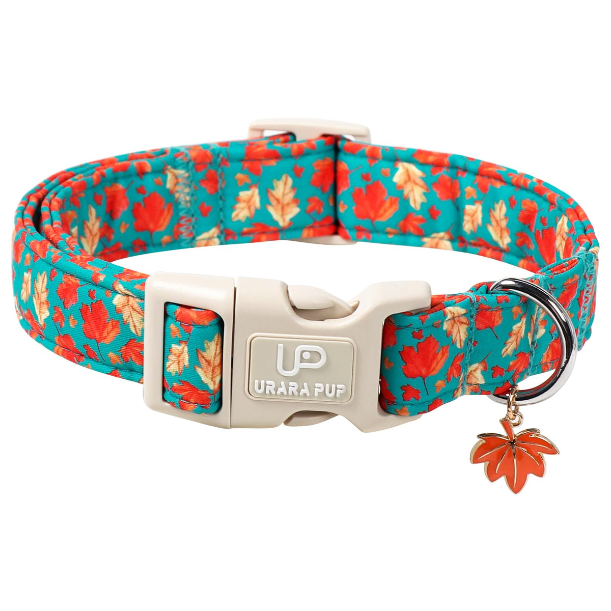 Fall Plaid Dog Collar with Maple Leaf Charm – Adjustable Autumn Checkered Dog Collar for Small Medium Large Dogs, Soft Cotton Puppy Collars with Quick Release Buckle and Metal D-Ring