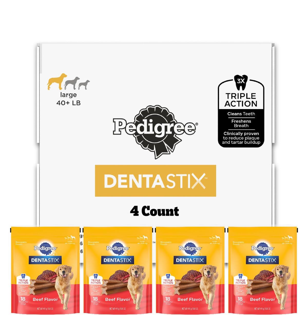 Pedigree Dentastix Dog Dental Treats, Large Breed Dog Treats, Fresh Flavor, 1.87 lb. Bag (36 Treats Total)