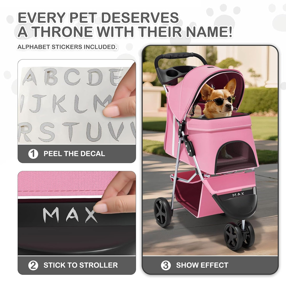 MoNiBloom Pet Stroller for Small/Medium Dogs and Cats up to 33 lbs, Pink