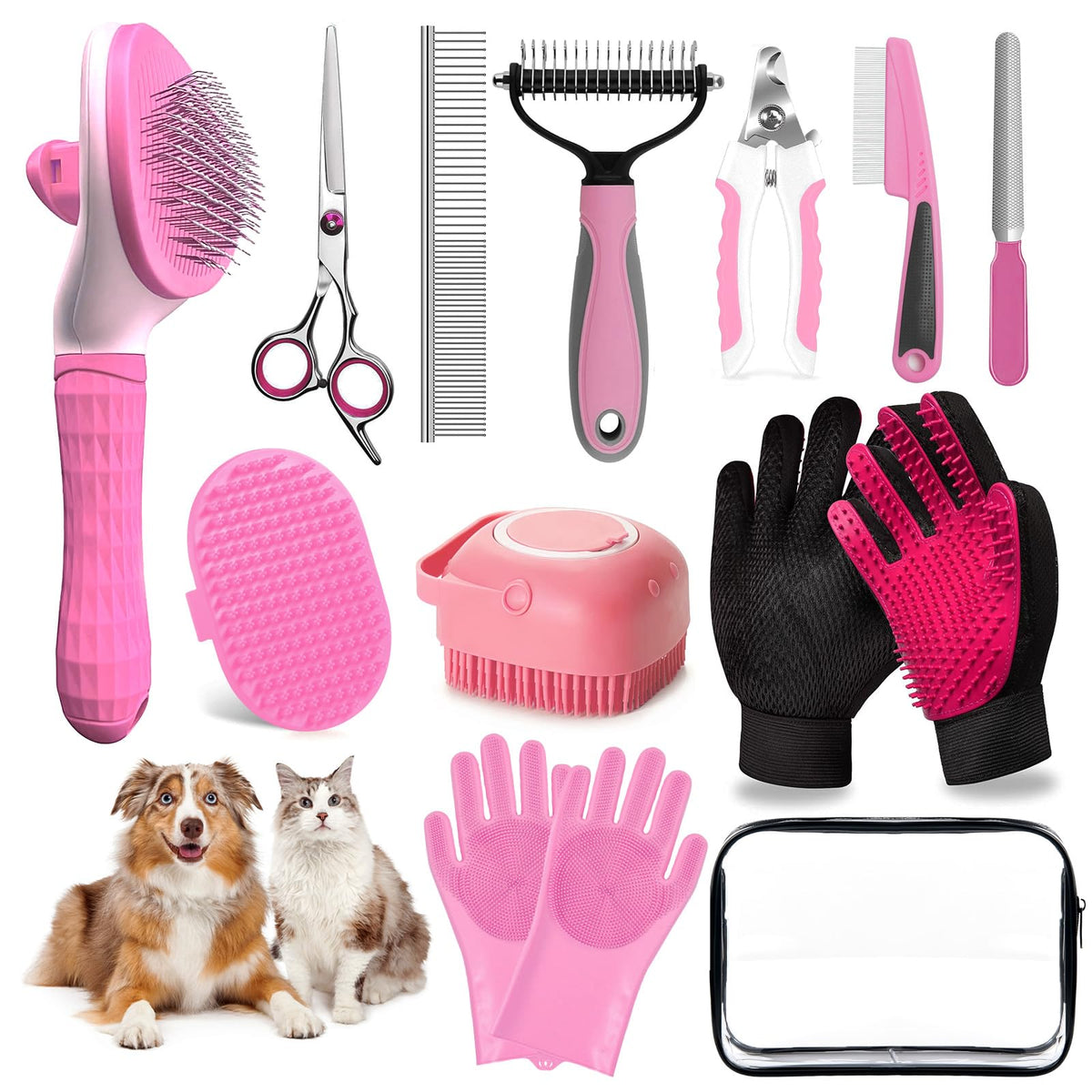 Bath Grooming Kit for Pets, 10pcs Dog Brush for Shedding with Dog Nail Clipper and Trimmer, Dog and Cat Grooming Supplies, Dematting Comb for Dogs, Pet Bath Supplies