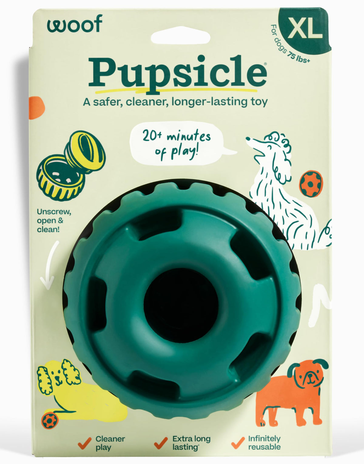 WOOF Pupsicle - Long-Lasting Interactive Dog Ball Toy to Keep Your Pup Busy and Distracted - Safe for Dogs - Low-Mess Design - Dog Toys for Medium and Large Dogs 25-75 lbs