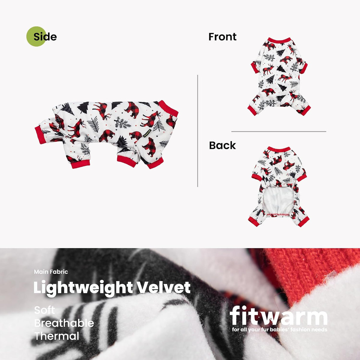 Fitwarm Reindeer Dog Christmas Pajamas, Winter Doggy Clothes for Small Dogs Boy Girl, Fleece Dog Onesie with Feet, Holiday Pet Outfit, Black, White, Red, Medium