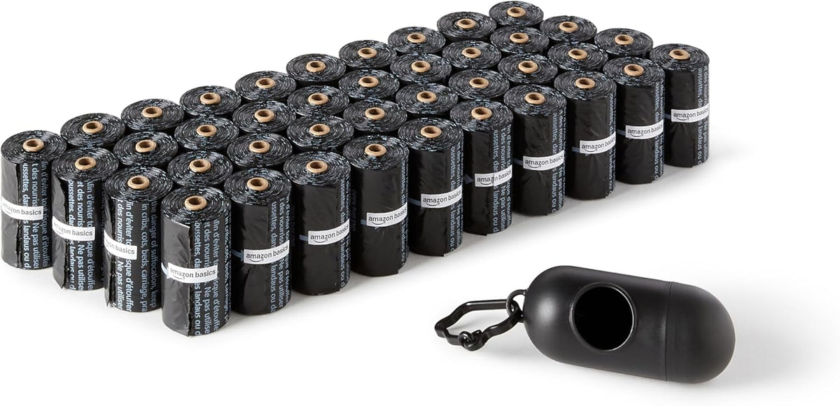 Amazon Basics Dog Poop Leak Proof Bags with Dispenser and Leash Clip, Unscented, 13" x 9", 600 Count