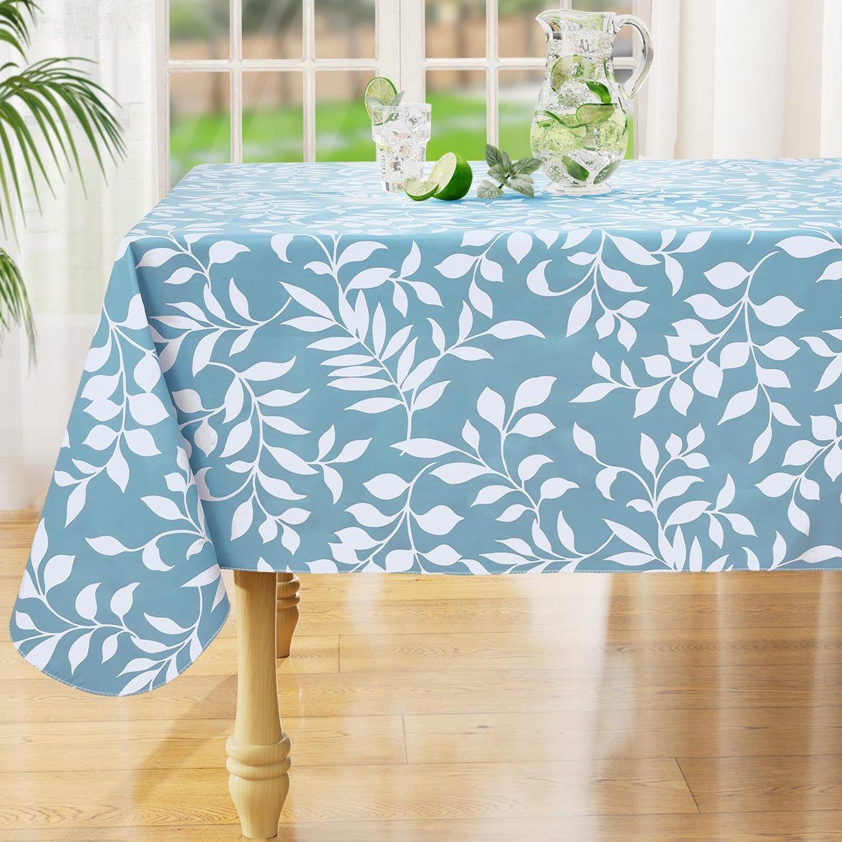 Rectangle Waterproof Vinyl Table Cloth, Wipeable Tablecloth with Flannel Backing, Plastic Table Cover for Fall, Thanksgiving (Pumpkin, 52" x 70")