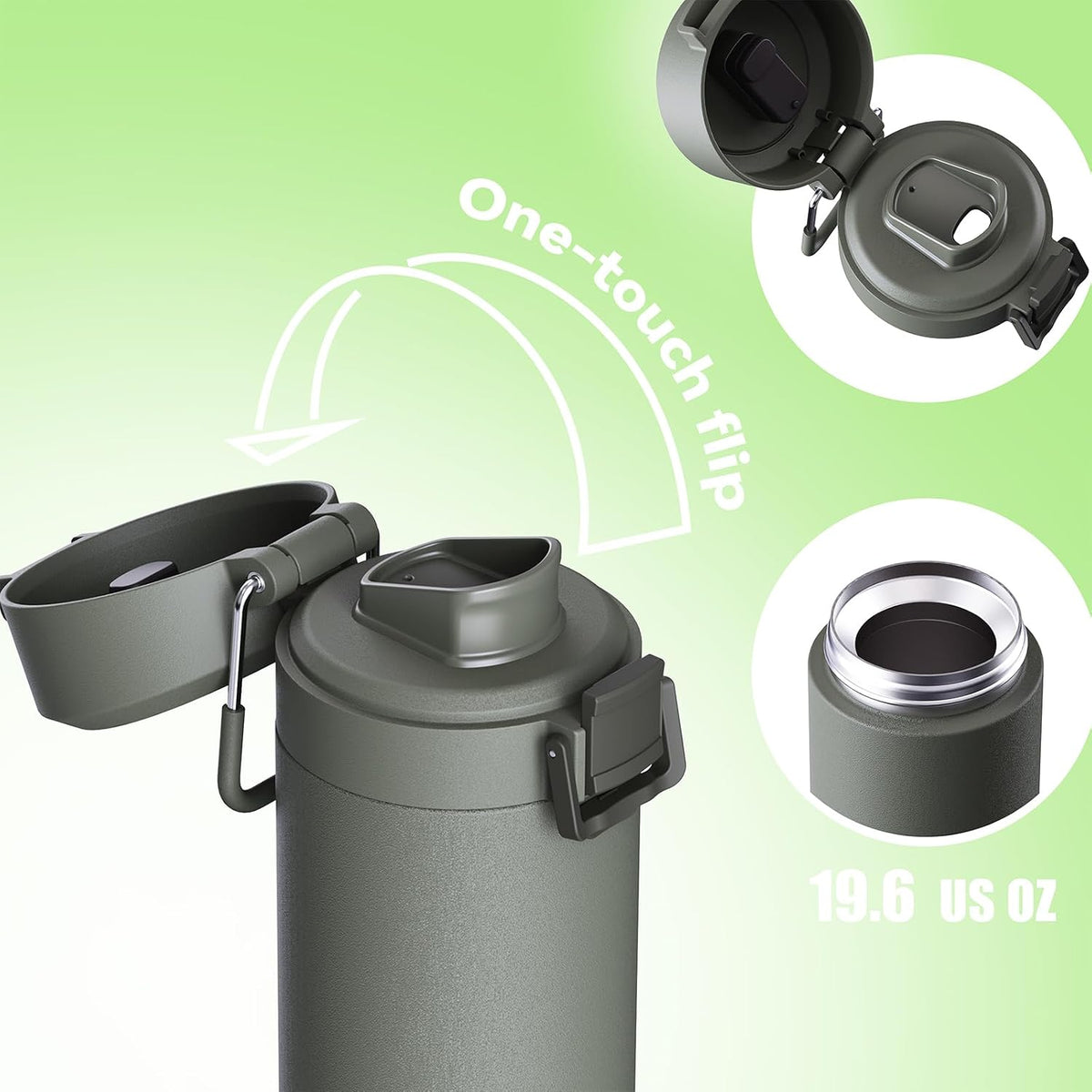 Outdoor Stainless Steel Insulated Tumbler ， One-Touch Splash-Proof Lid, Scratch-Resistant Coating, Non-Slip Base, Portable Carry Handle. Keeps Drinks Hot or Cold. Ideal for Gym, Camping. 19.6oz.