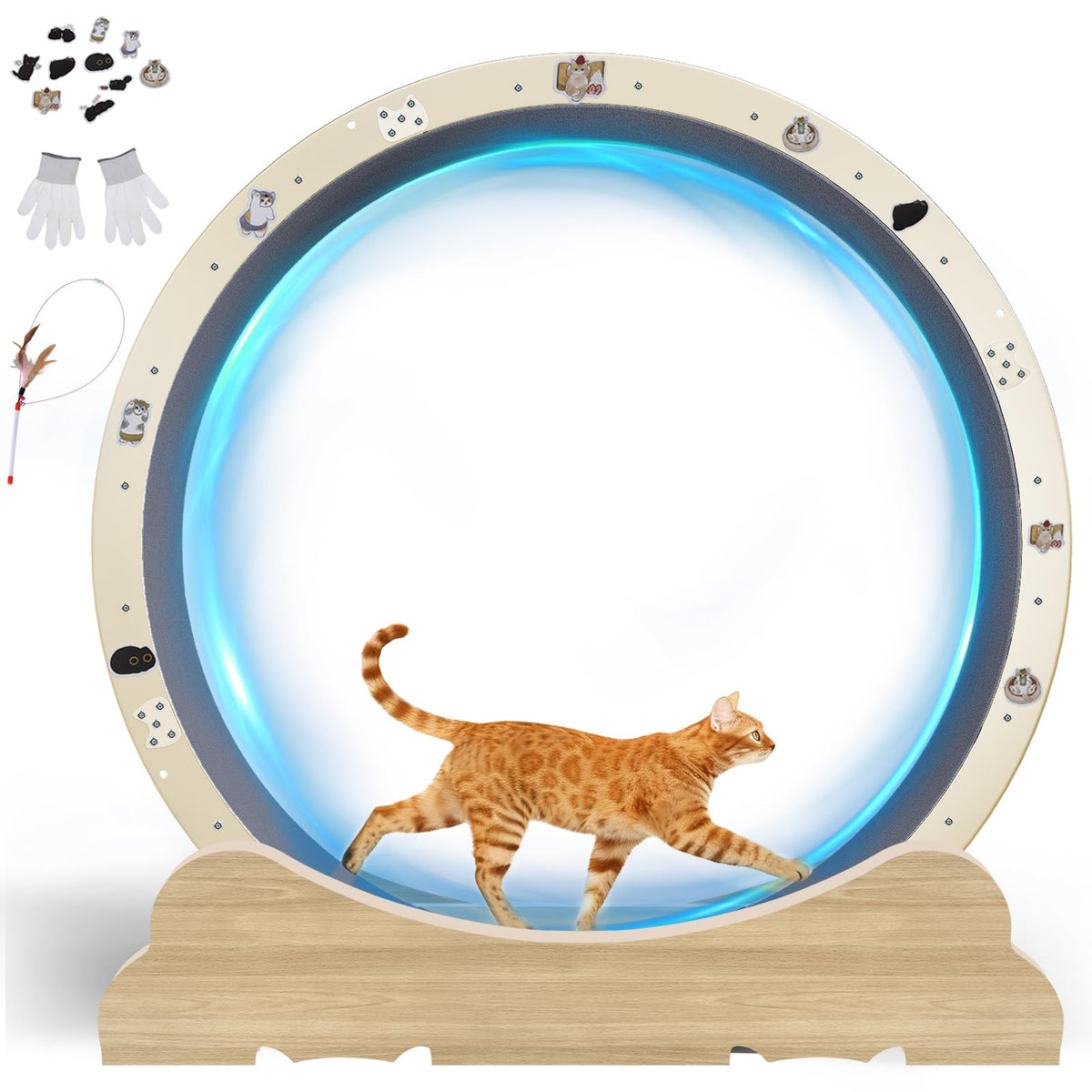 GTPLAYER Cat Wheels, 40" Diameter, Large Cat Exercise Wheel for Indoor Cats cat Treadmill Metal with Detachable Carpet & Teaser/Stickers, Ultra-Quiet Scroll Wheel with Latch, Safe and Stable Grey