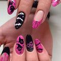 Halloween Press on Nails Medium Almond MABKJLF Fake Nails Glow in The Dark Full Cover Nightmare Christmas False Nails Glossy Glue on Nails Artificial Acrylic Nails for Women Girls 24 Pcs