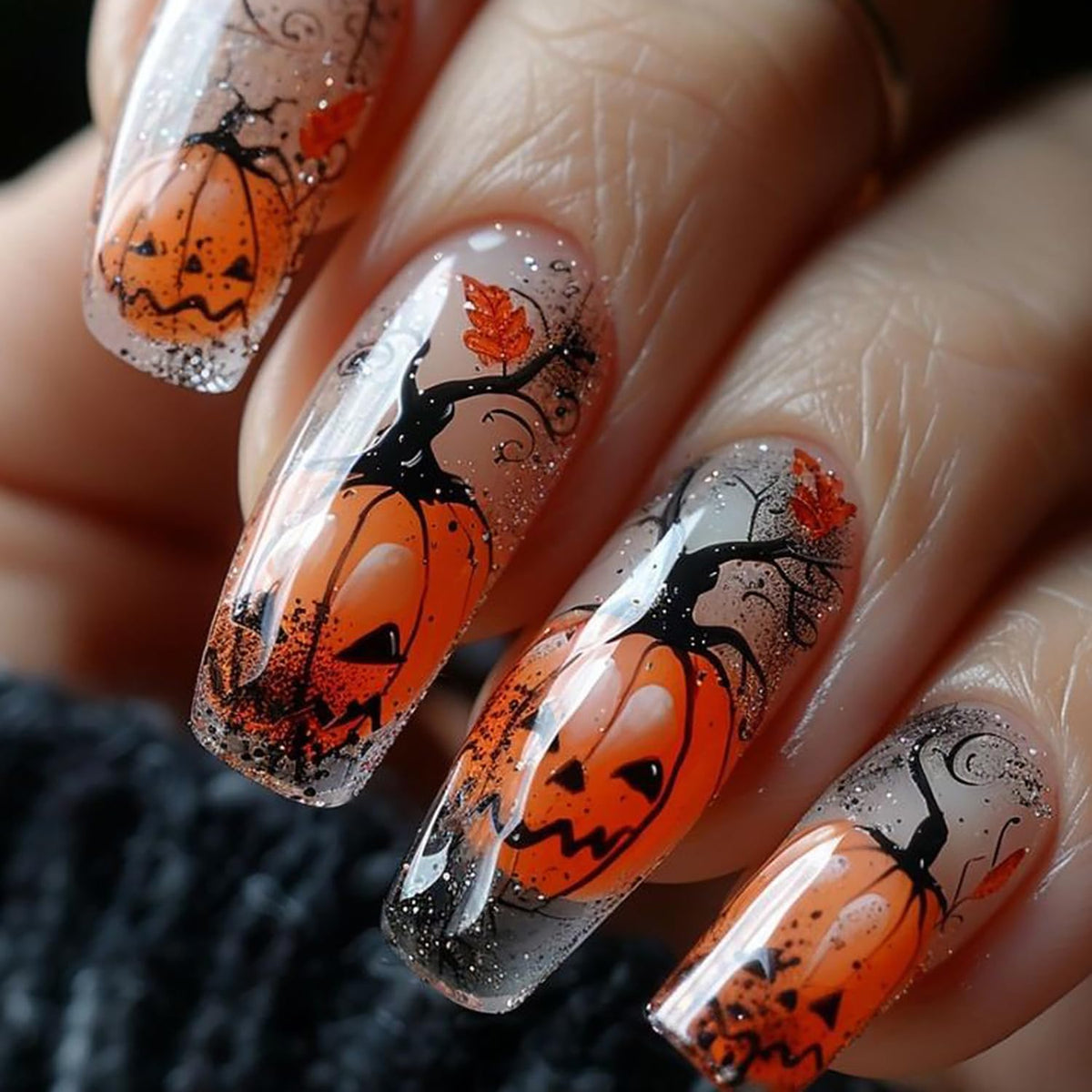 Pink Halloween Press on Nails Long Coffin Fake Nails Cute Ghost Bat Spider Web Design Glossy Acrylic Nails Reusable Stick on Nails Full Cover Artificial Nails Halloween Costume Party Daily Nail Decor