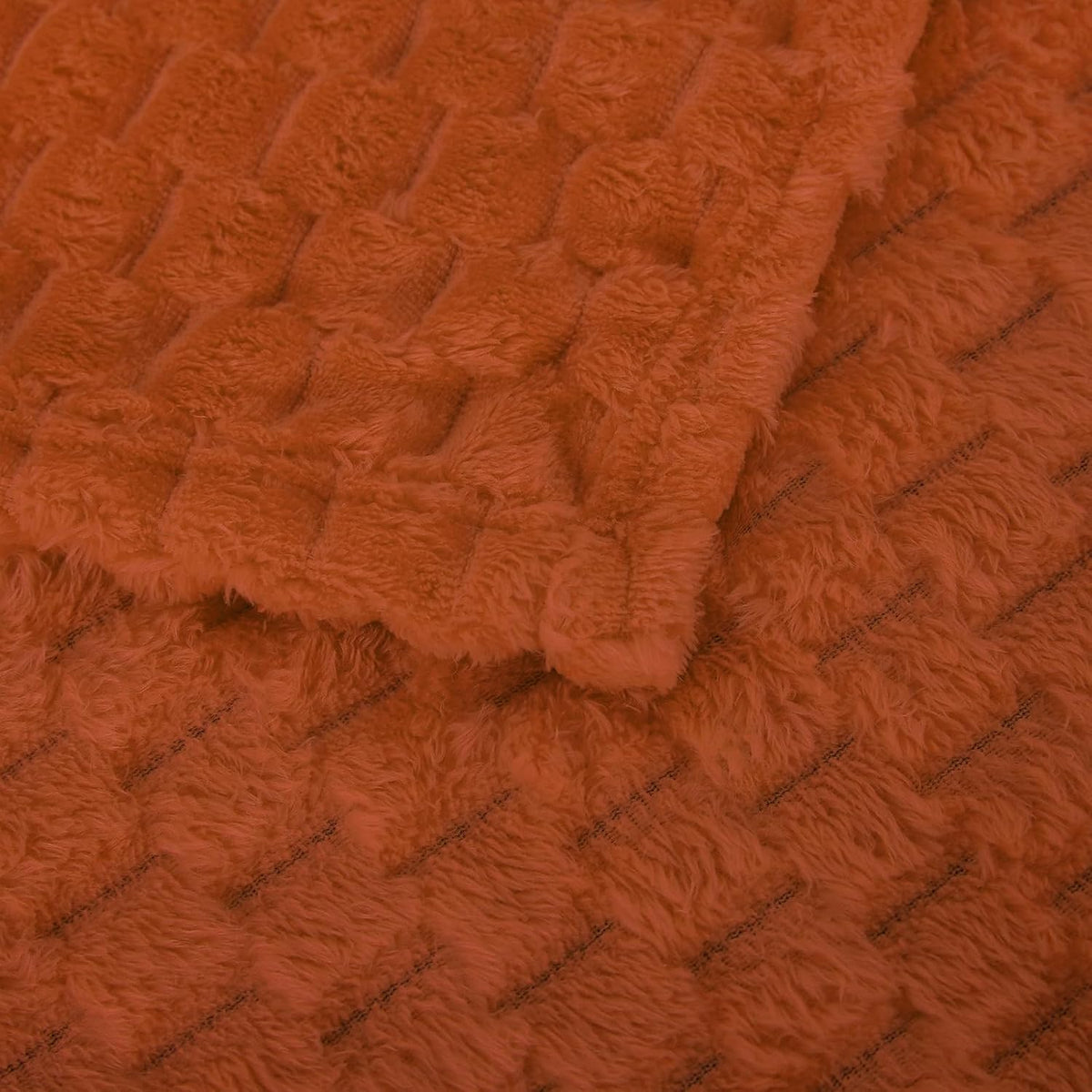 Puncuntex Burnt Orange Throw Blanket 50"×60" Fuzzy 3D Jacquard Decorative