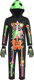 Glow in the Dark Colorful Skull Bones Jumpsuit Halloween Outfit for Kids Unisex Toddler Luminous Skeleton Costumes