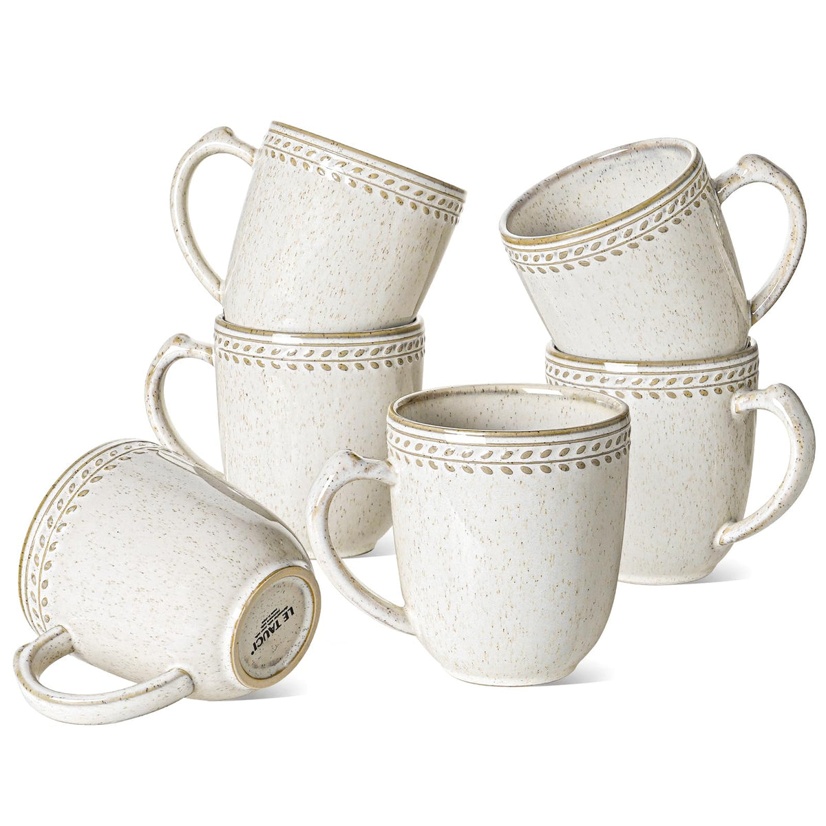 LE TAUCI Coffee Mugs Set of 6, 12 oz Ceramic Coffee Cups with Handle for Latte, Milk, Tea, Cappuccino, Mocha, Cocoa, Microwave Oven Dishwasher Safe - 3.6 inch, Birch