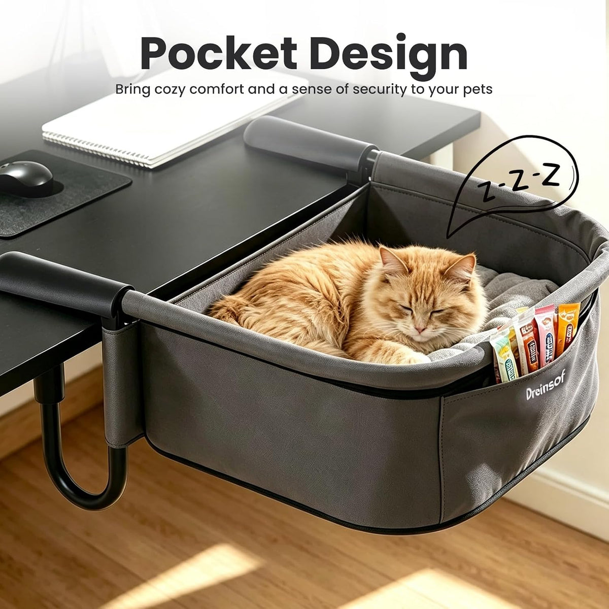 X-Large Cat Desk Bed for Large Cats Up to 50lbs, Heavy Duty Desk Attachment