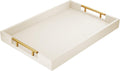 ATZYmolin 17"x12" Leather Serving Tray, Gold Handle Vanity Platter, Beige