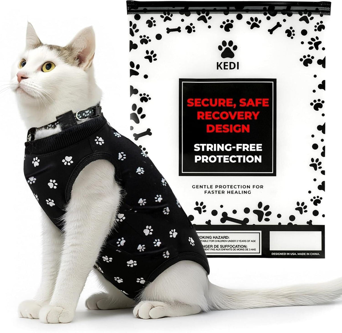 Cat Surgery Recovery Suit Female Cat Onesie for Cats After Surgery Spay Surgical Abdominal Wound Skin Diseases E-Collar Alternative Wear Kitten (Black, Large)