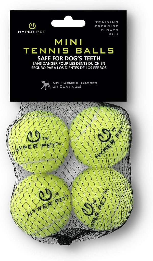 Hyper Pet Mini Extra Small Tennis Balls for Dogs, 1.75 Inch, 4 Pack, Green | Safe interactive playthings for exercise and training, works with the K9 Kannon launcher, keeps little pups active daily