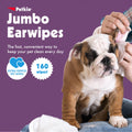 Petkin Jumbo Pet Ear Wipes, 80 Extra Moist Wipes - Soothing & Deodorizing Pet Ear Cleaner to Remove Dirt, Odor, & Wax - Safe, Convenient, & Easy to Use Pet Wipes for Dogs, Cats, Puppies & Kittens