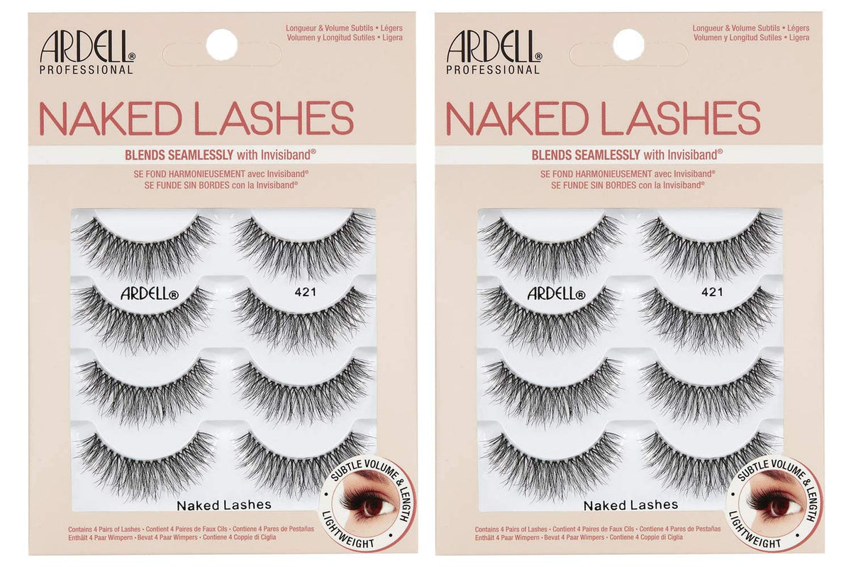 Ardell Naked Strip Lashes 421 Natural Looking False Eyelashes, 4 Pairs | Seamless Blend with Invisiband for Long-Lasting Lightweight Wispy Texture Adds Subtle Volume, Synthetic Hair, Cruelty Free