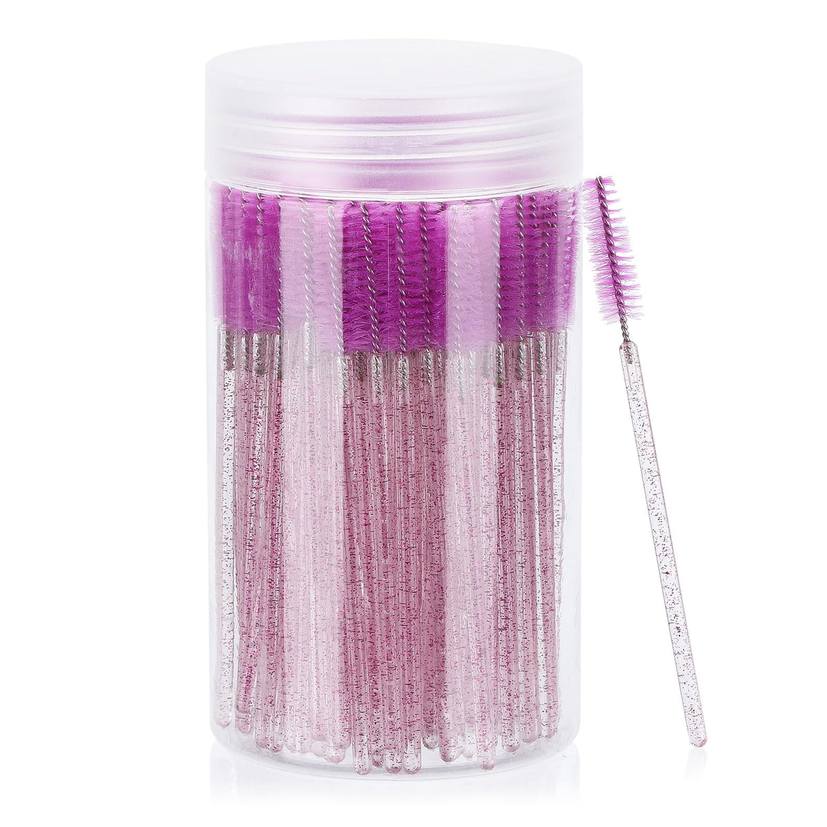 100 Pcs Disposable Mascara Wands, Crystal Eyebrow Spoolies Brush for Eyelash Extensions, Pink Lash Brushes with Container
