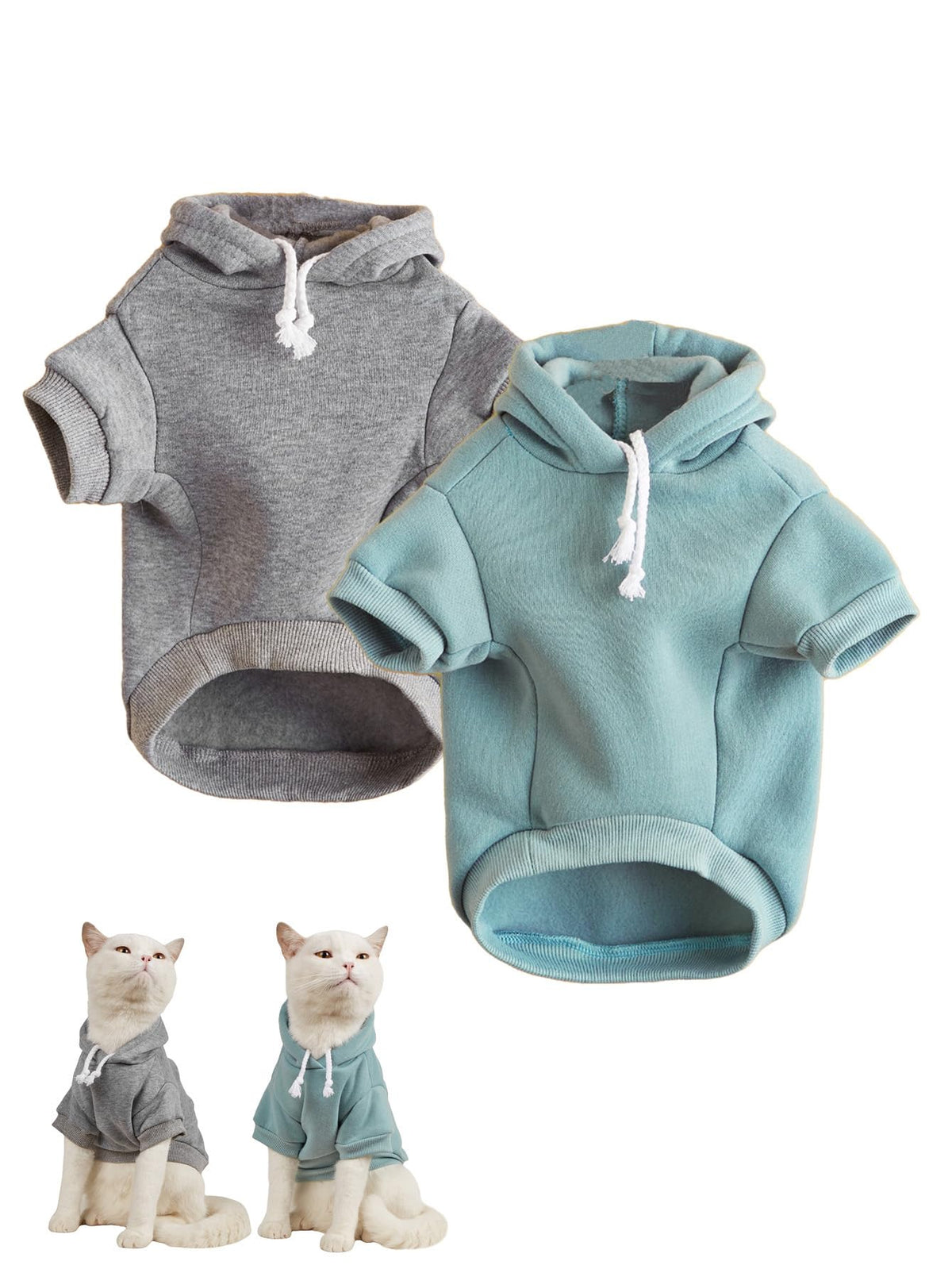 QWINEE Basic Dog Hoodie Sweatshirt Puppy Sweater Warm Cat Costumes Pet Clothes for Chihuahua Puppy Kitten Small Medium Dogs Cadet Blue Medium