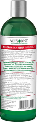 Vet's Best Allergy Itch Relief Dog Shampoo, Oatmeal Dog Shampoo for Itchy Skin, Cleans and Relieves Discomfort from Seasonal Allergies, Anti Itch Dog Soap, 16 Oz