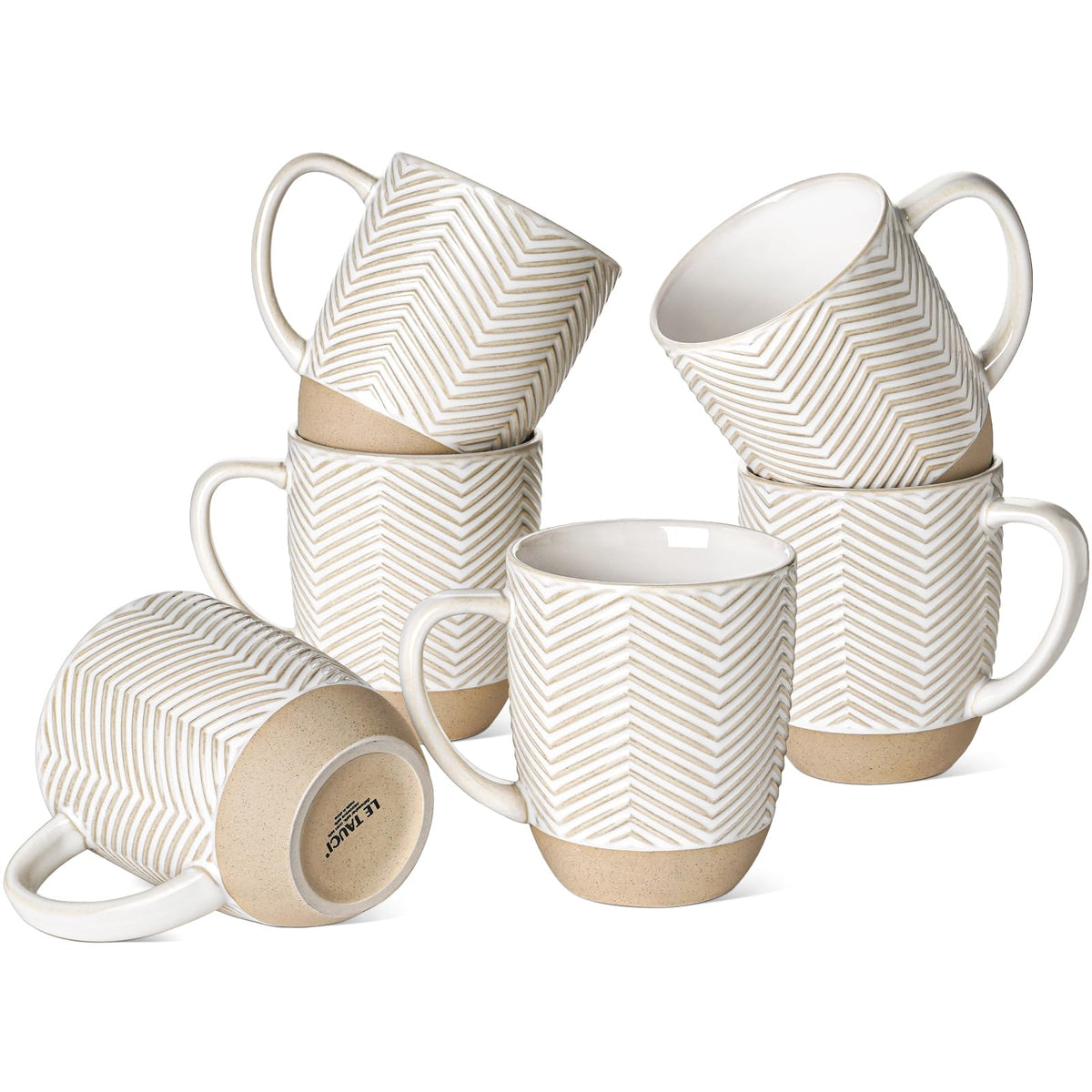 LE TAUCI Coffee Mugs Set of 6, 12 oz Ceramic Coffee Cups with Handle for Latte, Milk, Tea, Cappuccino, Mocha, Cocoa, Microwave Oven Dishwasher Safe - 3.6 inch, Birch