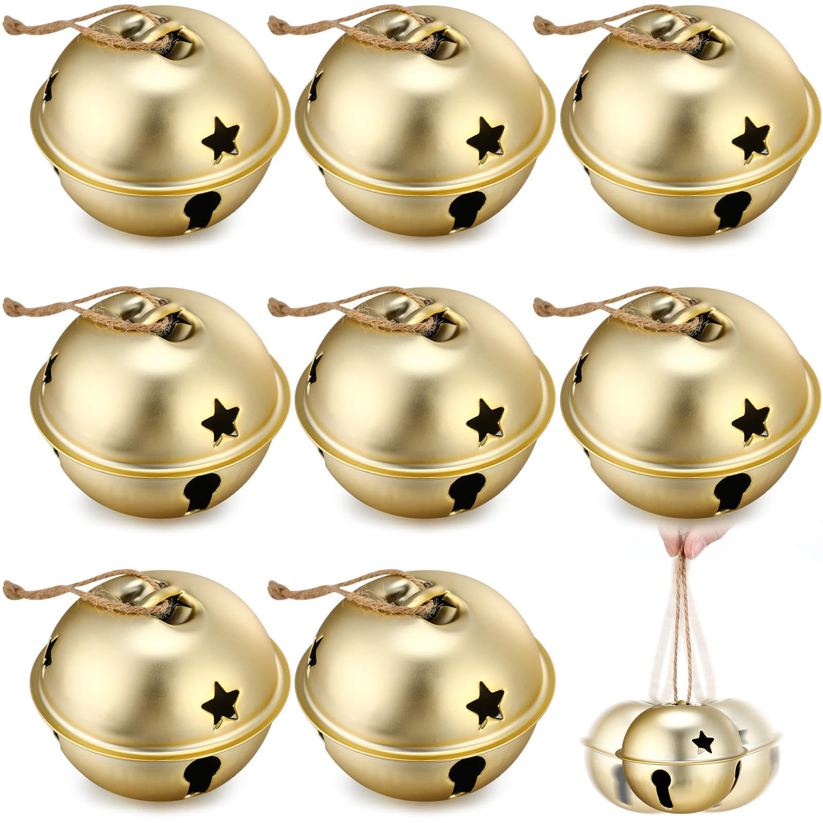 Zhengmy 16 Pcs Large Christmas Jingle Star Bell Xmas Ornament, Gold